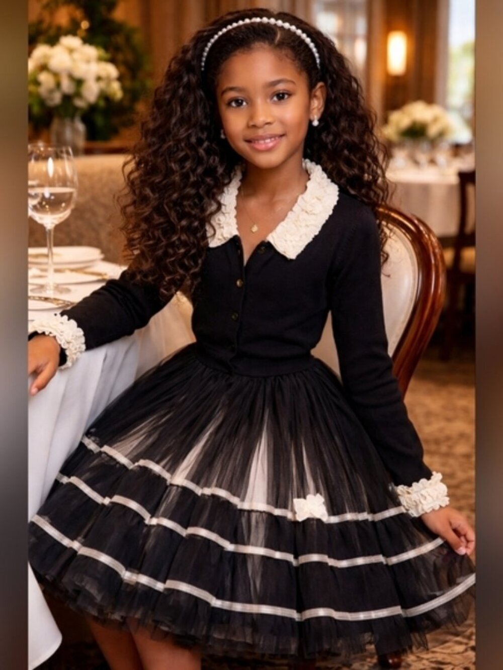 Elaine et Lena Black Tulle Party Holiday Dress Cardigan Set 12Y Coquette